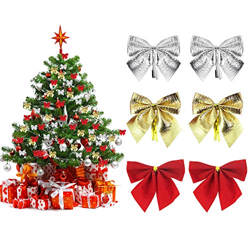 PERFETSELL 36 Pcs Moños Navideños Lazos para Arbol de Navidad Decoracion Arbol Navidad, Lazos Navideños para Puerta, Arcos de Navidad para Corona de Navidad, Boda, Fiesta, Regalo (Rojo Dorado Plata) PERFETSELL 36 Pcs Moños Navideños Lazos para Arbol de Navidad Decoracion Arbol Navidad, Lazos Navideños para Puerta, Arcos de Navidad para Corona de Navidad, Boda, Fiesta, Regalo (Rojo Dorado Plata)