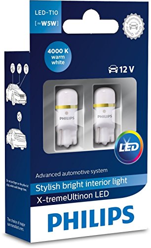 PHILIPS X-tremeUltinon Iluminación interior LED para vehículos LED T10 [~ W5W], 12V, luz blanca cálida 4000K, rendimiento CeraLight