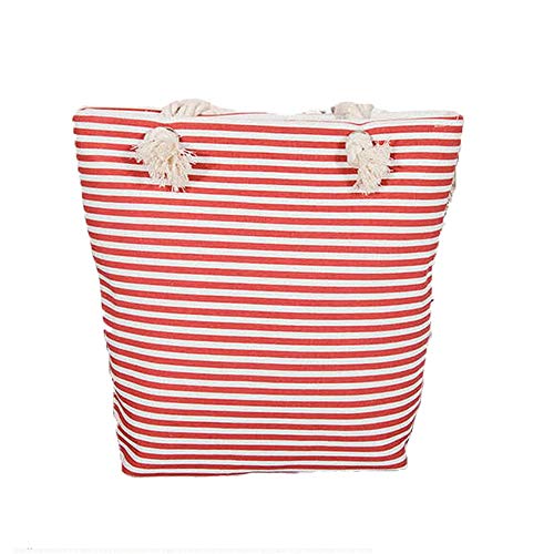 Playa de Las Mujeres de Verano de Rayas Bolsa de Mano de Gran Capacidad del Bolso de Hombro del Bolso de señora Muchacha de Compras Bolso Ocasional (Color : Rojo)