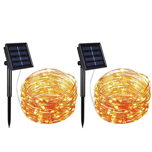QIANGU Solar Light, 2 Pack 100 LED Solar Fairy Lights 33 Feet 8 Modes Copper Wire Lights Waterproof Outdoor String Lights for Garden Patio Gate Yard Party Wedding Indoor Bedroom Warm White