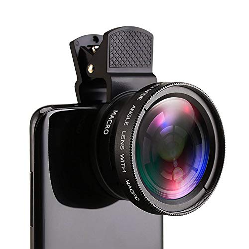 Qiwenr Kit Lentes Cámara Móvil，Gran Angular 0.45x y Macro 12.5X 2IN1 Lente de cámara Universal Phone Cameras Lens Kit，para Móvil iPhone Android Smartphone