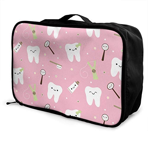 Qurbet Bolsas de Viaje, Travel Lightweight Waterproof Foldable Storage Carry Luggage Duffle Tote Bag - Pink Dental Fabric Toothpaste