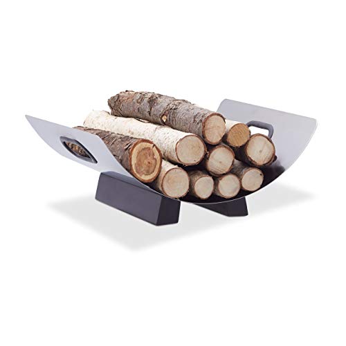 Relaxdays Cesta de Leña, Acero Inoxidable, Gris, 33x41x16 cm Relaxdays Cesta de Leña, Acero Inoxidable, Gris, 33x41x16 cm