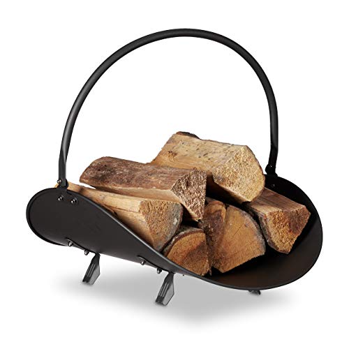 Relaxdays Cesta para Leña Moderna con Asa, Acero, Negro, 40 x 38 x 48 cm Relaxdays Cesta para Leña Moderna con Asa, Acero, Negro, 40 x 38 x 48 cm