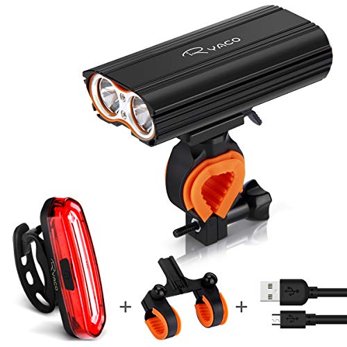 Ryaco Luz Bicicleta Recargable USB, 4 Modos 2400 Lúmenes IP65 Impermeable, Linterna Bicicleta con Luz Bicicleta Delantera y Trasera, Luz LED Bicicleta para Carretera y Montaña Ryaco Luz Bicicleta Recargable USB, 4 Modos 2400 Lúmenes IP65 Impermeable, Linterna Bicicleta con Luz Bicicleta Delantera y Trasera, Luz LED Bicicleta para Carretera y Montaña