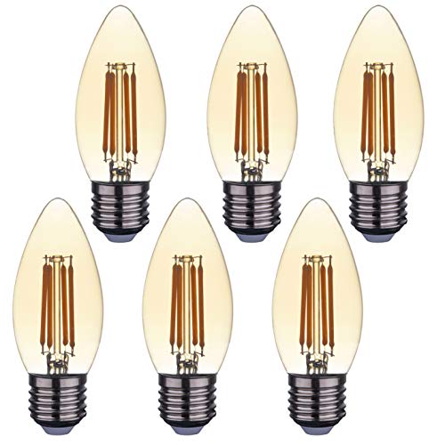 SD LUX Bombillas LED E27 de filamento vintage LED, C35, ámbar sin parpadeo, rosca Edison, bombillas LED de 4 W (equivalente a 40 W) 450 lm blanco cálido 2700 K, 6 paquetes
