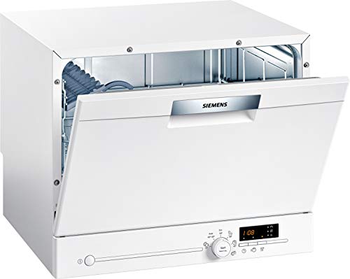 Siemens SK26E222EU iQ300 - Lavavajillas compacto independiente, A+, 174 kWh/año, 2240 L/año, varioSpeed, cristal 40°, programa aquaStop, color blanco