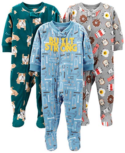Simple Joys by Carter's pijama de forro polar suelto para bebés y niños pequeños, paquete de 3 ,Bulldogs/Breakfast/Tools ,24 meses