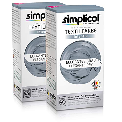 Simplicol Kit de Tinte Textile Dye Intensive Gris: Colorante para Teñir Ropa, Tejidos y Telas Lavadora, Contiene Fijador para Colorante Líquido, Anti Alérgeno, No Destiñe, Seguro para su Lavadora