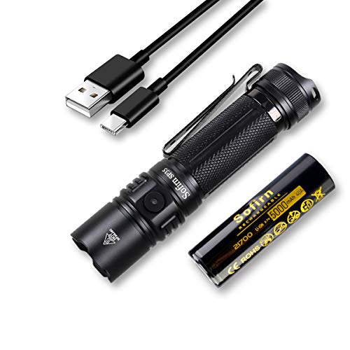 Sofirn Linterna LED SP35, potente, con asa, 2000 lúmenes, recargable por USB, batería 21700, multifunción, 8 modos para la caza al aire libre, sin ATR