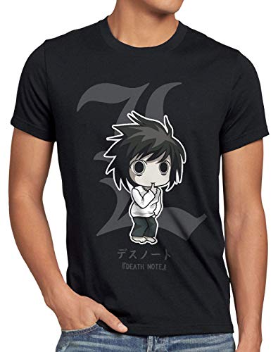 style3 L Death Note Camiseta para Hombre T-Shirt Anime Manga Yagami, Talla:L, Color:Negro