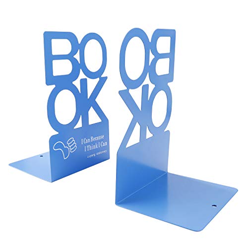 Sujetalibros de Metal"BOOK" Forma de Alfabeto Antideslizante Organizador de Libros de Metal para Escritorio, Oficina, Decoración del Hogar, Estudiantes Regalo 1 Par (Azul, Altura 205 mm)