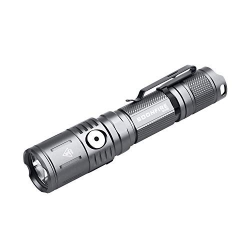 Súper brillante Linterna incorporada de carga rápida 1060 lúmenes Soonfire MX Series Cree LED Linterna táctica, batería 18650 y funda incluidas (gris)