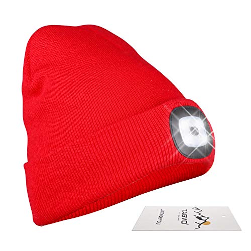 TAGVO USB Recargable LED Ligero Gorros, iluminación y destellando de Linternas Frontales, fácil instalación Quick Release Headlamp Beanie, Unisex Winter Warmer Knit Cap Hat