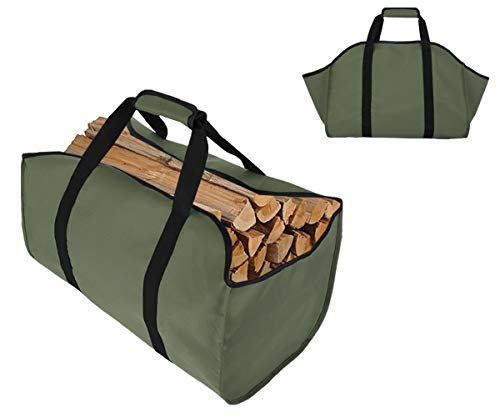 TESSLOVE - Bolsa para leña de leña, soporte de lona para leña, extra grande y duradero, ideal para chimeneas, estufas de leña, leña, troncos, camping, paisajismo (verde, l)