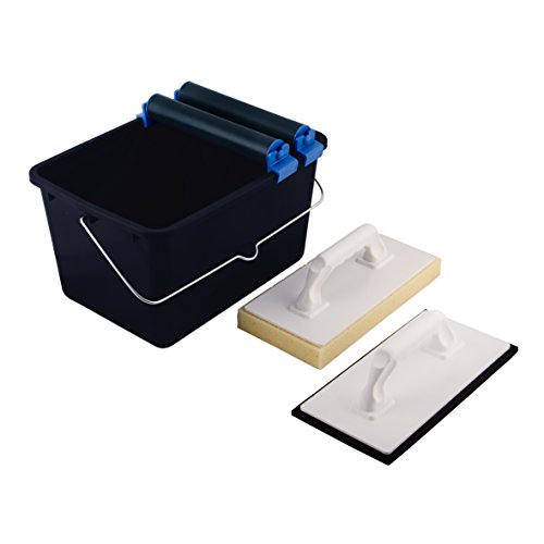 Top Deal 1801673 Suki Conjunto de limpieza de baldosas 5 piezas azul con doble ruedas accesorio, 1 tabla de limpieza de baldosas, 1 plástico Fratás con Celular schuk, 1 cubo (12 L), color negro