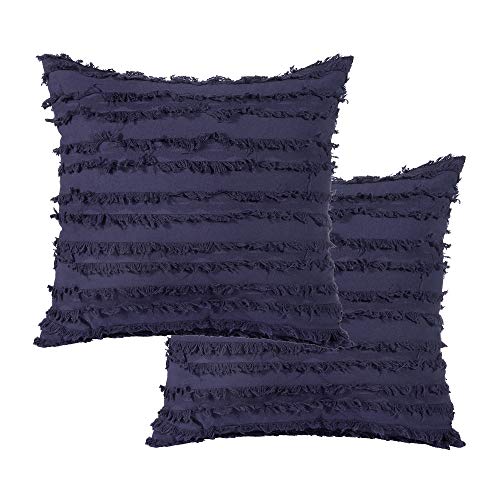 TOPTIE Juego de 2 fundas de almohada decorativas estilo bohemio, 45,7 x 45,7 cm, algodón y lino, diseño a rayas (azul marino)