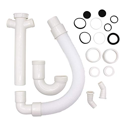 Variosan 11497 - Sifón de tubo flexible (1 1/2", 2 conectores de 1", para fregadero de cocina, lavavajillas y lavadora)