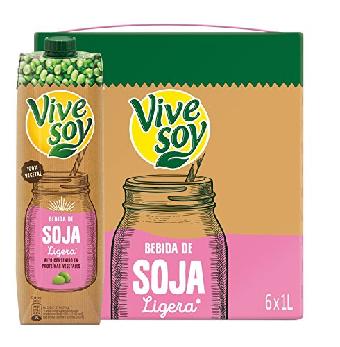 Vivesoy Bebida de Soja Ligera - Paquete de 6 x 1000 ml - Total: 6000 ml