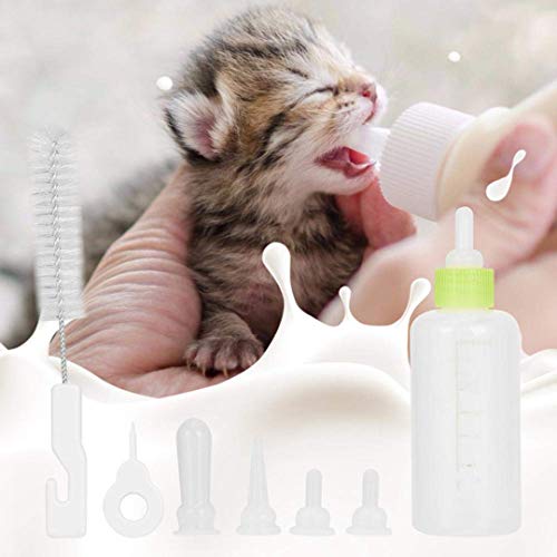 Wuudi Botella de cría de 60 ml de silicona duradera para agua y leche, biberón de silicona para recién nacidos, mascotas, perros pequeños, cachorros, gatos, leche, biberón con cepillo para pezones
