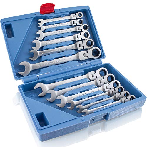 12 piezas de llaves de trinquete con articulación Bituxx®. Set 72 dientes/5 grados de ángulo de retroceso / tamaños de 6 mm hasta 19 mm