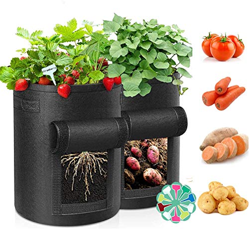 2 Piezas Bolsas de Cultivo de Papa, Bolsa de Cultivo de Plantas, Maceta de Cultivo de Patata, con Ventana para en Jardin para Papa, Zanahoria, Tomate y Cebolla(10 Galones,con 10 Etiquetas de Plantas)