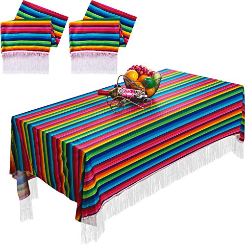 2 Piezas Camino de Mesa Mexicano Mantel Cubierta de Mesa Manta de Sarape para DIY Decoración de Fiesta Mexicana Boda, 79 x 55 Pulgadas