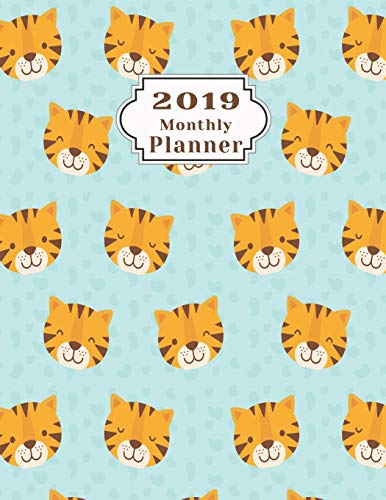 2019 Monthly Planner: Schedule Beautiful Organizer stylish Lovely tiger pattern with flat design in white Monthly and Weekly Calendar To do List Top goal and Focus (Planner 2019)