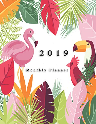 2019 Monthly Planner: Schedule Organizer Beautiful Lovely tropical background with flat design Cover Monthly and Weekly Calendar To do List Top goal and Focus (Planner 2019)