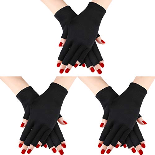 3 pares UV Shield Glove Gel Manicures Glove Anti UV Guantes sin dedos Protegen las manos de la lámpara de luz UV Secador de manicura (Conjunto de Color 1)