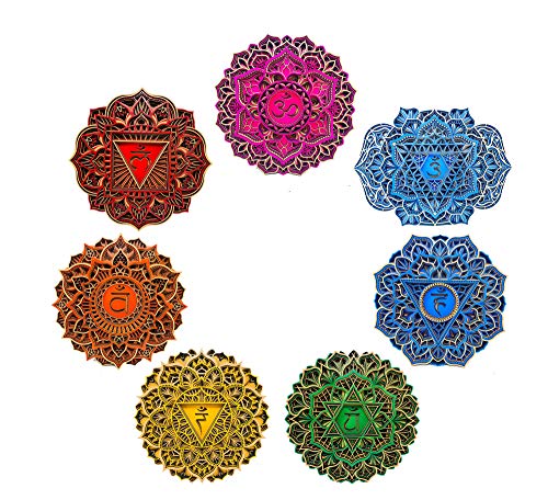 7 chakras de color y combinación de madera de mandala multicapa para decoración de pared de interior (30 cm x 30 cm)