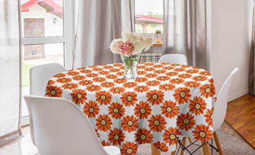 ABAKUHAUS Dalia Mantel Redondo, Patrón de Flores de Tonos de otoño, con Estampa Digital Lavable No Destiñe Durable y Resistente, 150 cm, Naranja Rojo y Amarillo