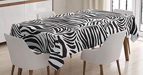 ABAKUHAUS El Estampado de Zebra Mantele, Líneas Salvajes Cebra, Estampado con la Última Tecnología Lavable Colores Firmes, 140 x 200 cm, Blanco Negro
