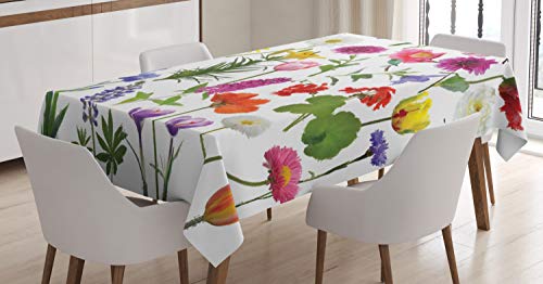 ABAKUHAUS Flor Mantele, Rosas de Color Tulipanes, Estampado con la Última Tecnología Lavable Colores Firmes, 140 x 200 cm, Multicolor