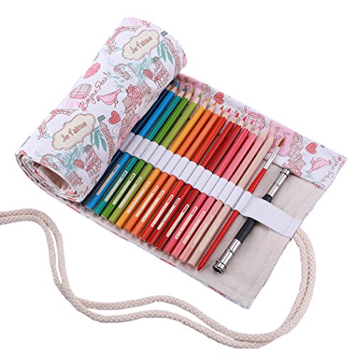 Abaría - Bolsa de lápiz de Colores, Mediana Estuche Enrollable 72 lápices, portalápices de Lona, Organizador para Arte, parís 72 Agujeros Abaría - Bolsa de lápiz de Colores, Mediana Estuche Enrollable 72 lápices, portalápices de Lona, Organizador para Arte, parís 72 Agujeros