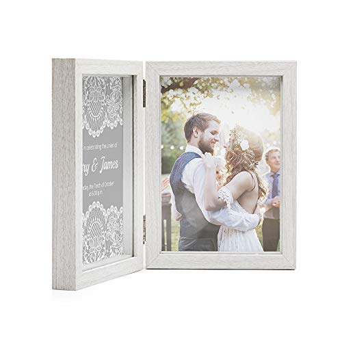 Afuly Marco de fotos doble de 12,7 x 17,7 cm, de madera, con bisagras, para collage, caja de sombra de 2 aberturas, elegante boda, regalos únicos para parejas