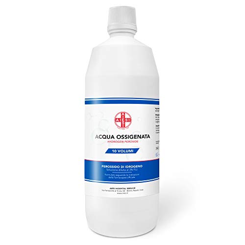 AIESI® Agua Oxigenada desinfectante Ph. Eur. 3% 10 volúmenes con tapa de seguridad para niños botella de 1 litro # Made in Italy