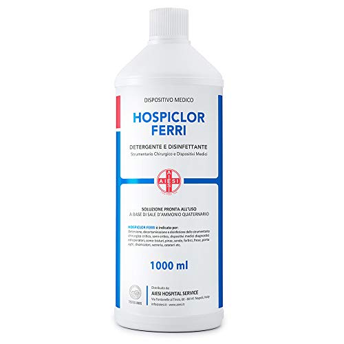 AIESI® Desinfectante listo para usar para instrumental y dispositivos médicos a base de cloruro de benzalconio botella de 1 litro HOSPICLOR FERRI