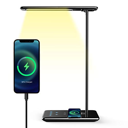 Aitech Lampara Escritorio Cargador Inalambrico Wireless Qi Lampara Carga Usb Desk Lamp Touch 5 Niveles De Brillo Apaga Automaticamente。