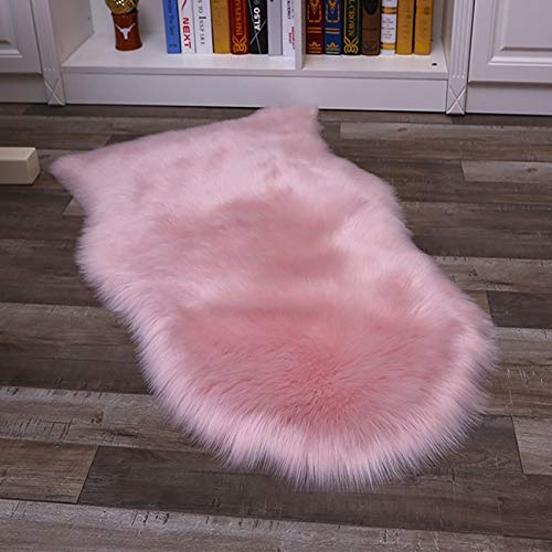 Alfombra de piel de oveja sintética muy suave y esponjosa, para sala de estar, dormitorio, habitación de los niños, alfombra peluda para mesita de noche para niños (rosa claro, 27.5 x 140 cm)