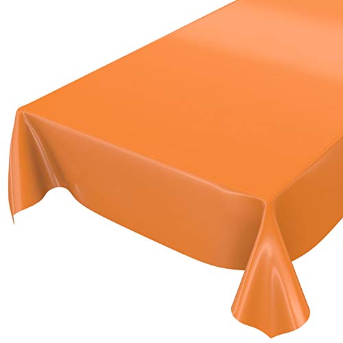 Anro - Mantel de hule lavable de color liso brillante, toalla, naranja, Schnittkante 160 x 140cm