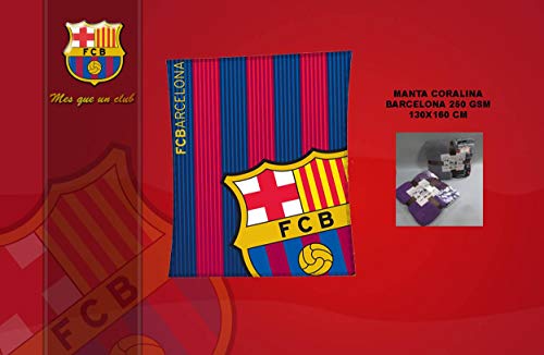 Asditex Manta de Coralina F.C Barcelona 130x160 - Manta de Viaje - Estampado con el Escudo del Barcelona y Sus Colores.