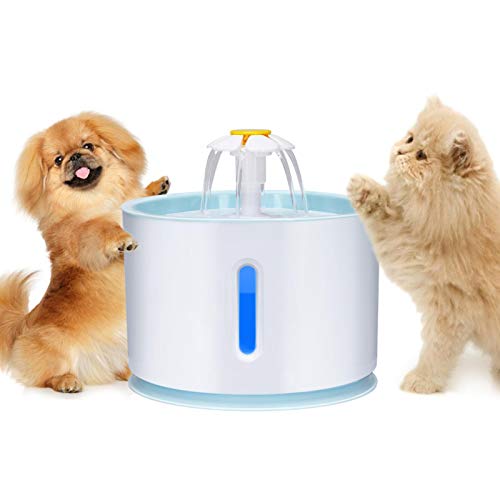 Atyhao Fuente para Mascotas, Fuente de Agua automática para Gatos de 2.4L con luz LED en Forma de Loto Fuente de Agua Saludable e higiénica para Gatos y Perros pequeños