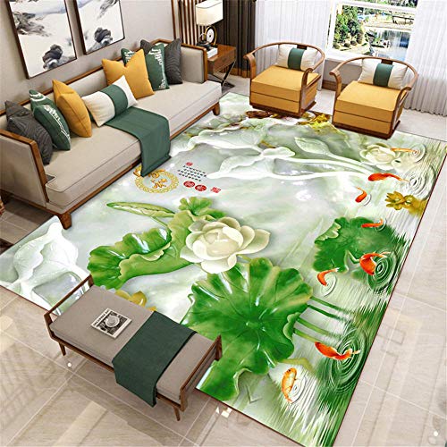 AU-SHTANG alfombras acusticas Loto Verde Rojo koi patrón diseño Alfombra Alfombra Oriental alfombras persas -Verde_Los 80x160cm
