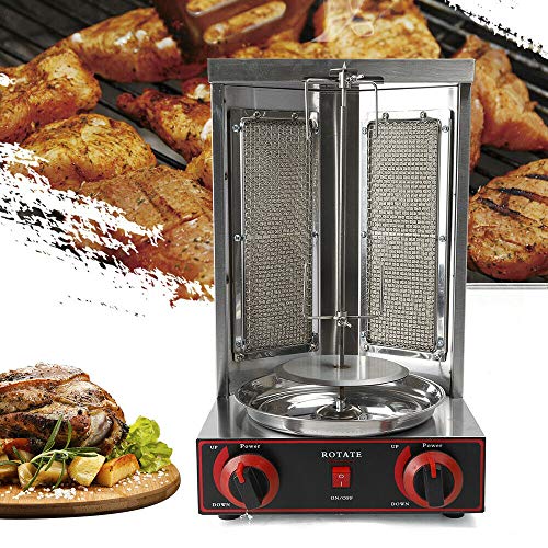 Barbacoa de pollo, parrilla de mesa, parrilla para kebab, asador, 220 V, 3000 W, 2 quemadores eléctricos, máquina kebab de acero inoxidable.