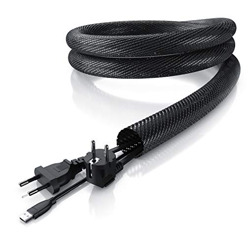 Bearware – Funda de cable 2 metros - Manguera ajustable y muy flexible - Diametro 25 mm - Protege cables audio video eléctricos de mordeduras de mascotas - Para la casa o la oficina - Color negro
