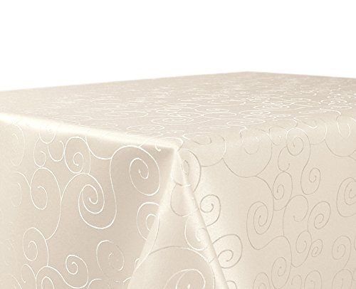 BEAUTEX Mantel de damasco, no necesita planchado, repele las manchas, fácil cuidado, rectangular, 160 x 260 cm, color crema