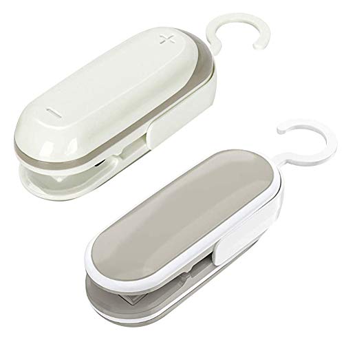 BESLIME 2Pcs Mini Selladora de Bolsas de Plastico, 2 in 1 Small Mini Portable Heat Sealer, para Alimentos y Snacks, Protege los Alimentos de la Humedad (Batería no incluida)