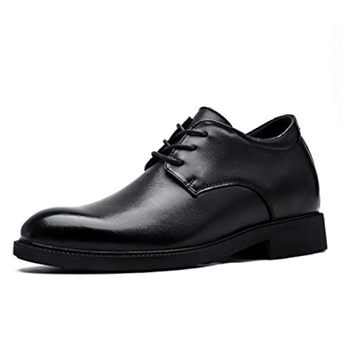 Best-choise Oxfords Vestido Zapatos más Altos para Hombres Llano 3-Ojo Lace Up Up Steins Block Tacón de Cuero Genuino Suela de Goma Llamativo (Color : Black Taller+6 cm, tamaño : 44 EU)