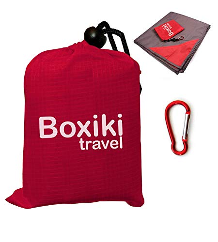 Boxiki Travel Manta para Playa Compacta A Prueba de Agua Portátil Ligera Plegable Incluye Un Estuche De Viaje Color Rojo. Accesorio para Acampar Al Aire Libre con Accesorio de Clip para Colgar